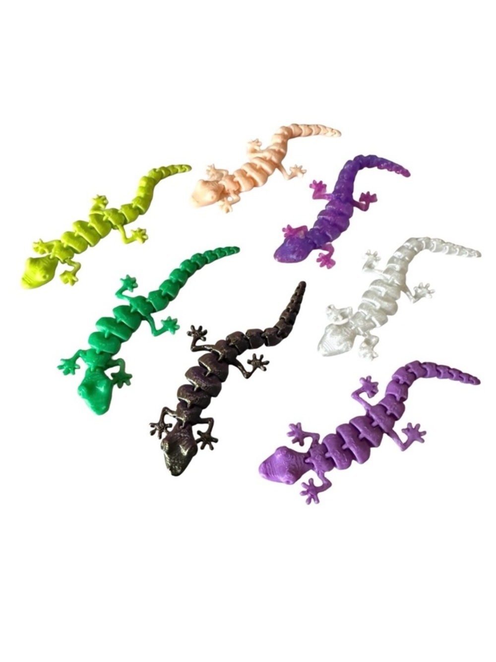 7 Assorted Colorful Plastic Gecko Lizards 3D Printed 9 cm Long Multicolor